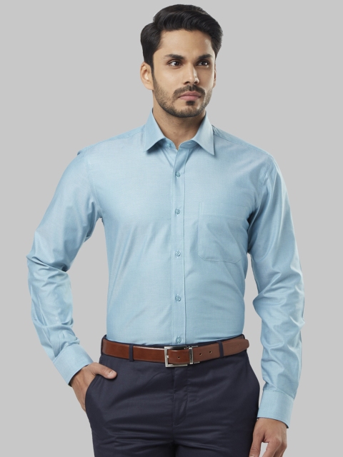 Raymond Men Blue Regular Fit Self Design Party Shirt