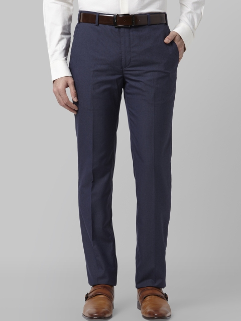 Park Avenue Men Blue Slim Fit Self Design Formal Trousers