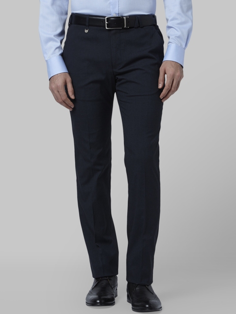 

Park Avenue Men Navy Blue Slim Fit Self Design Formal Trousers
