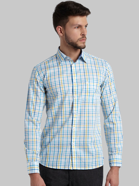 

Parx Men Blue & Yellow Slim Fit Checked Casual Shirt