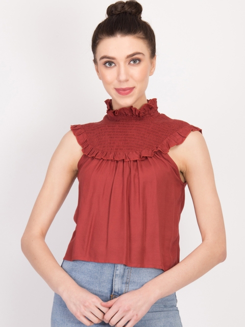 

LA LOFT Women Maroon Solid A-Line Top