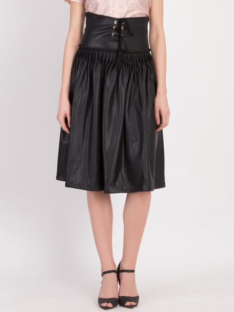 

LA LOFT Women Black Solid Flared Skirt