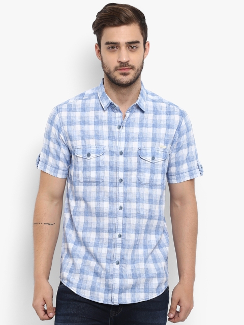 

Mufti Men Blue & White Slim Fit Checked Casual Shirt
