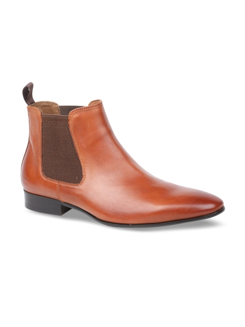 

ALDO Men Brown Solid Leather Mid-Top Flat Boots