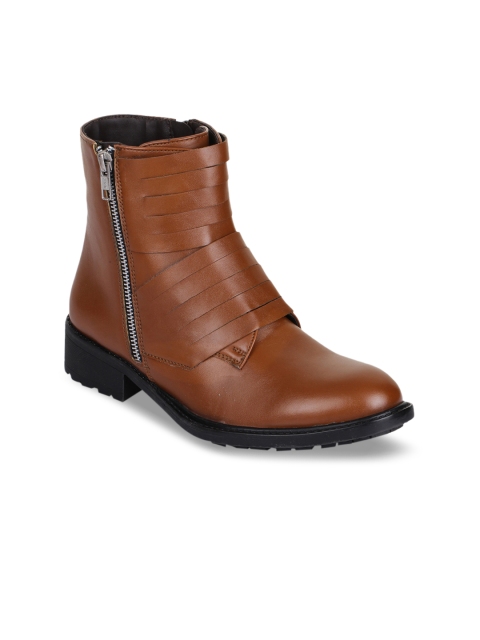 

Bruno Manetti Women Tan Solid Mid-Top Flat Boots