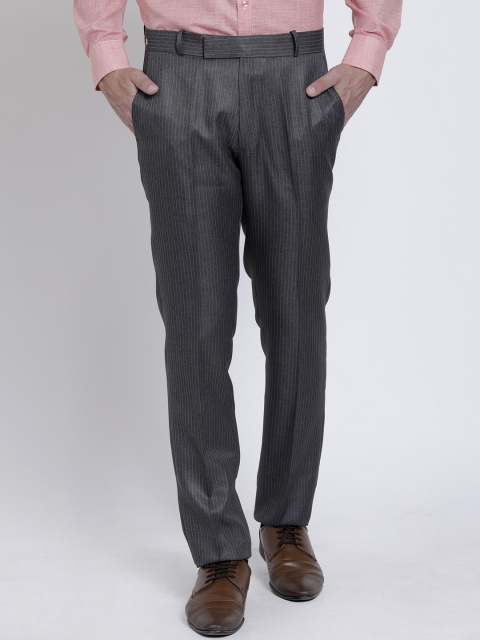 

RG DESIGNERS Men Black Slim Fit Striped Formal Trousers
