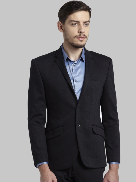

Parx Men Black Self Design Single-Breasted Blazer