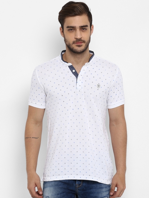 

Mufti Men White Printed Mandarin Collar T-shirt