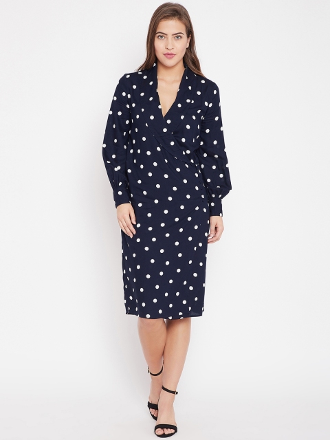 

Femella Women Navy Blue Printed Wrap Dress