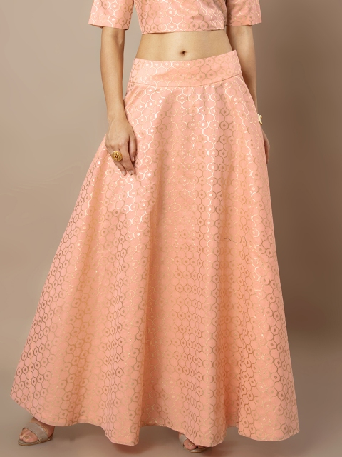 INDYA Women Peach-Coloured Printed Skirt
