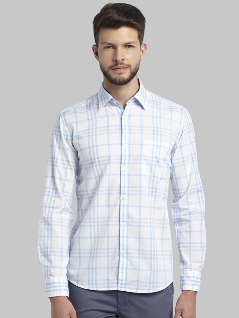 Parx Men Blue & White Slim Fit Checked Casual Shirt