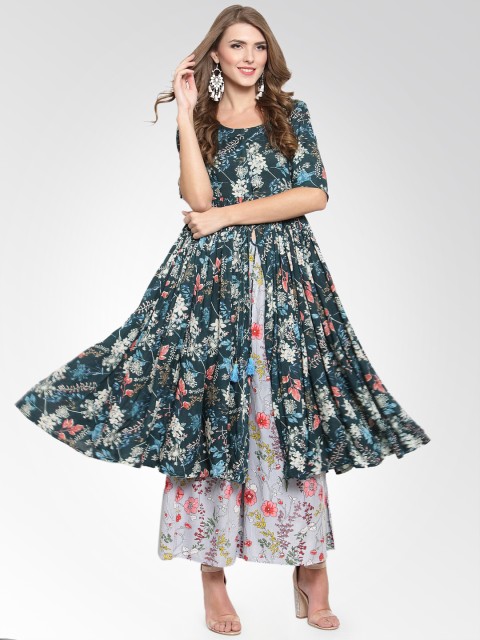 

Sera Women Green & Blue Printed Kurta with Palazzos