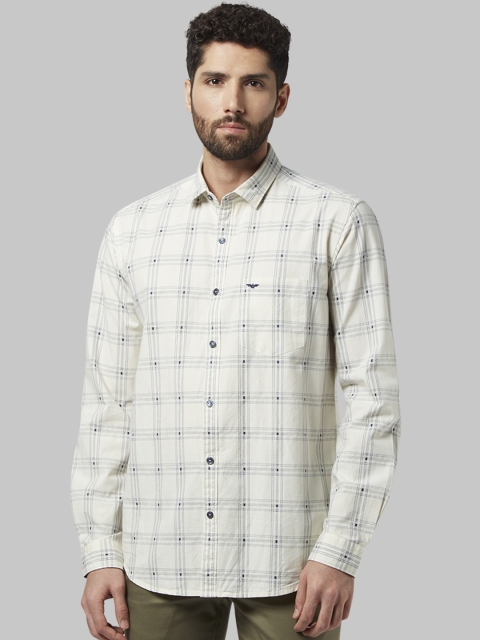 

Park Avenue Men White & Grey Slim Fit Checked Casual Shirt