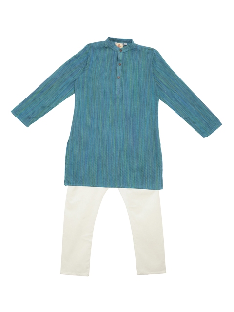 

SALWAR STUDIO Boys Blue & White Solid Kurta with Pyjamas