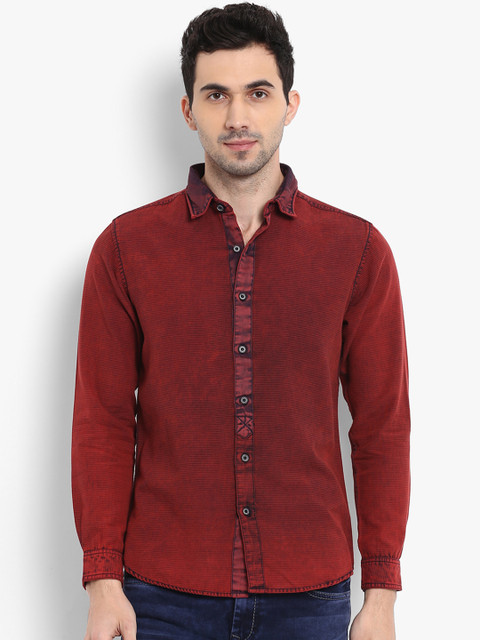 

Mufti Men Red Slim Fit Striped Casual Shirt