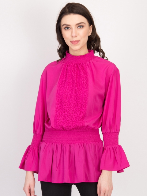 

LA LOFT Women Pink Solid Cinched Waist Top
