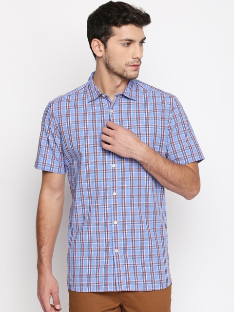 

Spiritus by pantaloons Men Blue Regular Fit Checked Casual Shirt