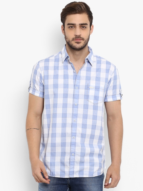 

Mufti Men White & Blue Slim Fit Checked Casual Shirt