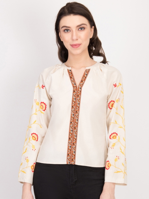 

LA LOFT Women Beige Self Design Top