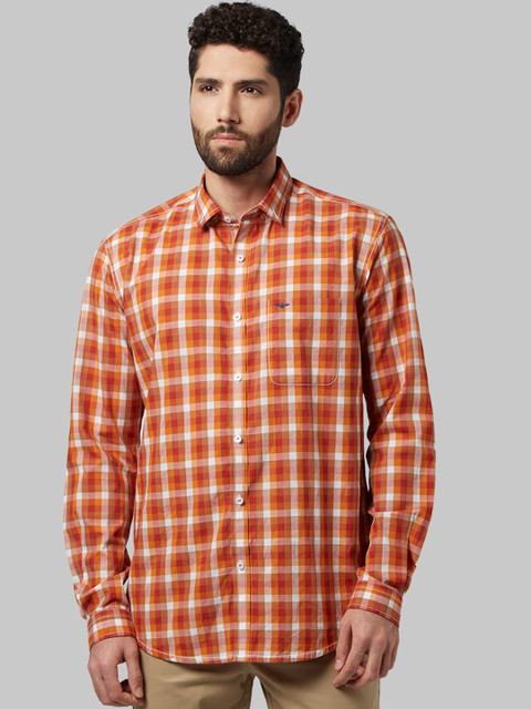 

Park Avenue Men Orange & White Slim Fit Checked Casual Shirt