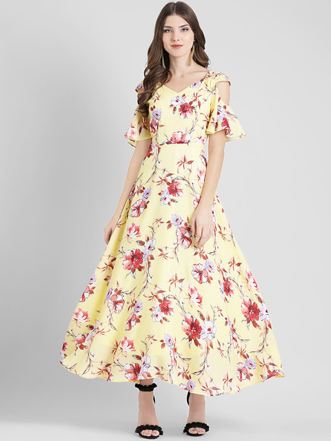 

Zink London Women Yellow Printed Maxi Dress
