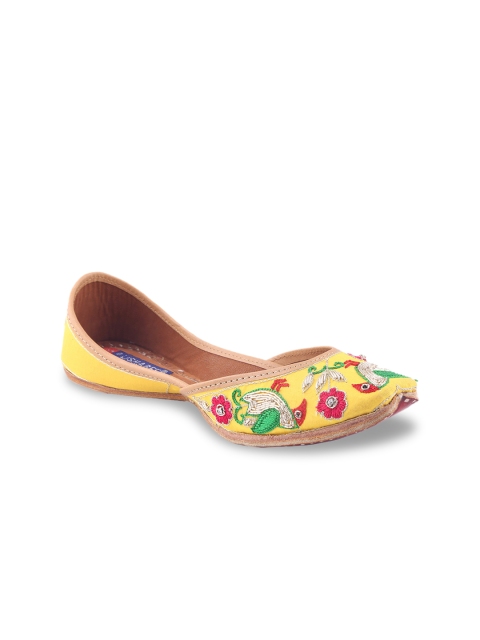

MSC Women Yellow Solid Leather Mojaris