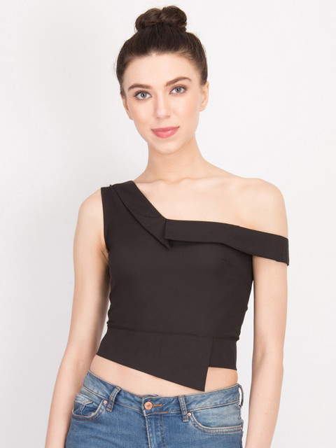 

LA LOFT Women Black Solid Fitted Top
