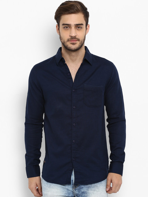 

Mufti Men Navy Blue Slim Fit Solid Casual Shirt