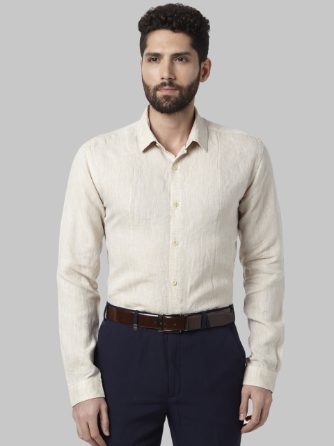 

Park Avenue Men Beige Slim Fit Self Design Linen Formal Shirt