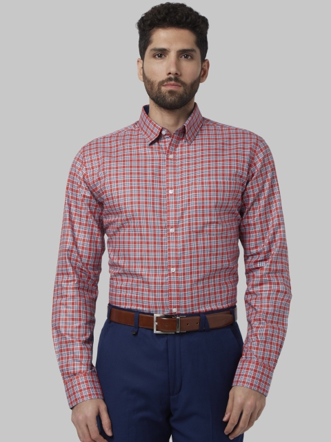 

Park Avenue Men Red & Blue Slim Fit Checked Formal Shirt