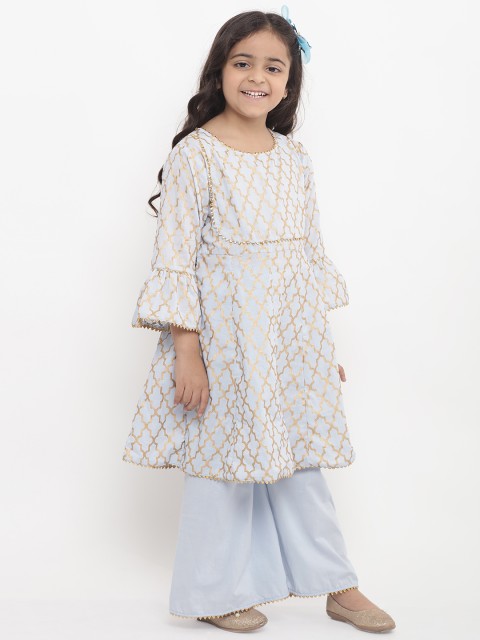 

Bitiya by Bhama Girls Turquoise Blue Printed Kurta with Palazzos