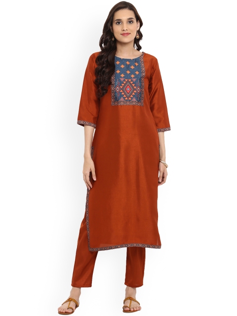 

ZIYAA Women Brown Printed Kurta with Trousers