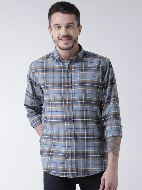 

Routeen Men Blue Modern Slim Fit Checked Casual Shirt