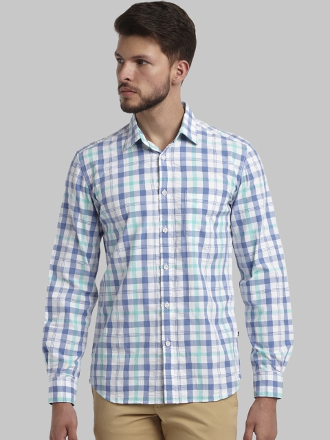 

Parx Men Green & Blue Slim Fit Checked Casual Shirt