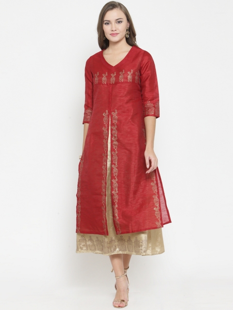 

Laabha Women Maroon Printed A-Line Dress