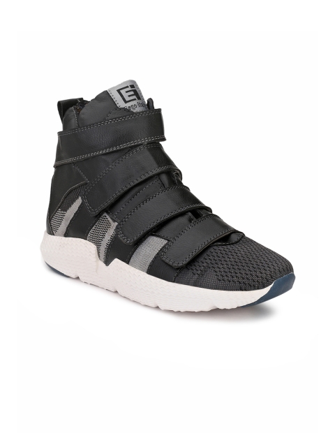

Eego Italy Men Grey Woven Design Synthetic High-Top Sneakers