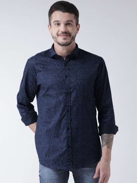 

Routeen Men Blue Modern Slim Fit Printed Casual Shirt