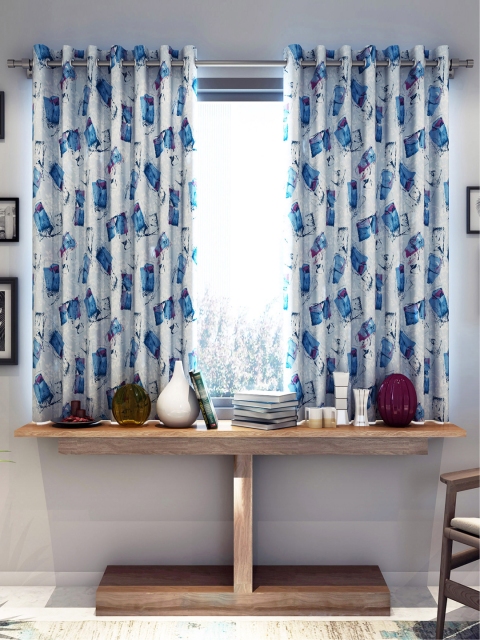 

Divine Casa Blue & White Set of 2 Window Curtains