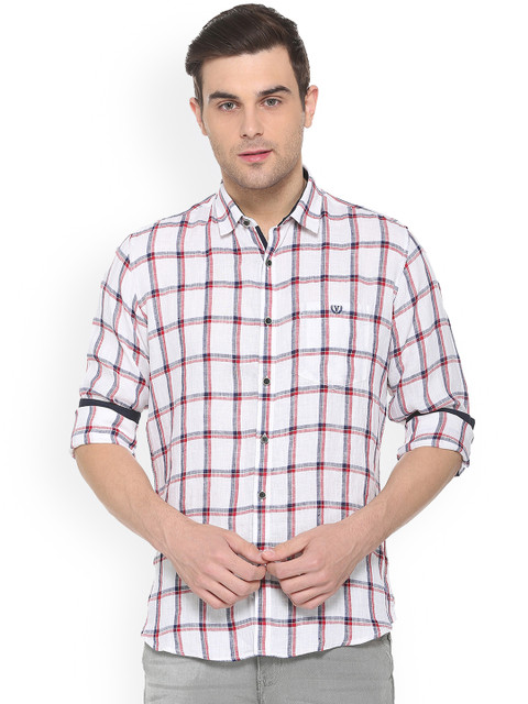 

Van Heusen Sport Men White Slim Fit Checked Linen Casual Shirt