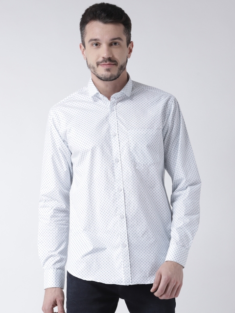 

Routeen Men White Modern Slim Fit Printed Casual Shirt