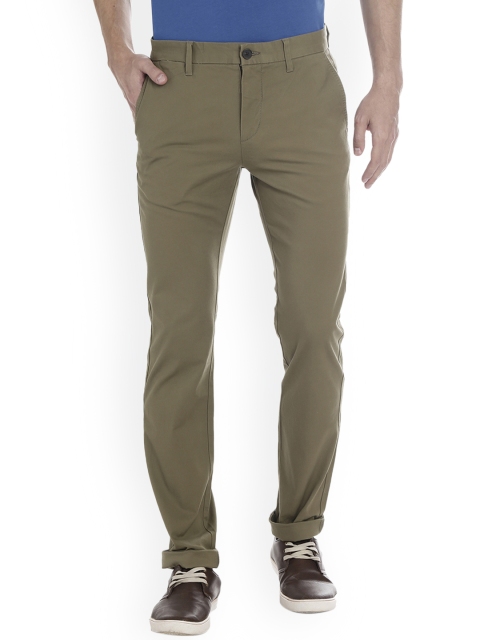 

Bar Harbour Men Olive Green Comfort Slim Fit Solid Regular Trousers