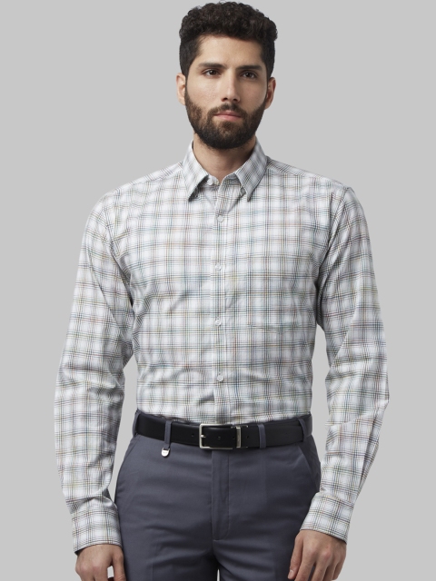 

Park Avenue Men White & Grey Slim Fit Checked Formal Shirt