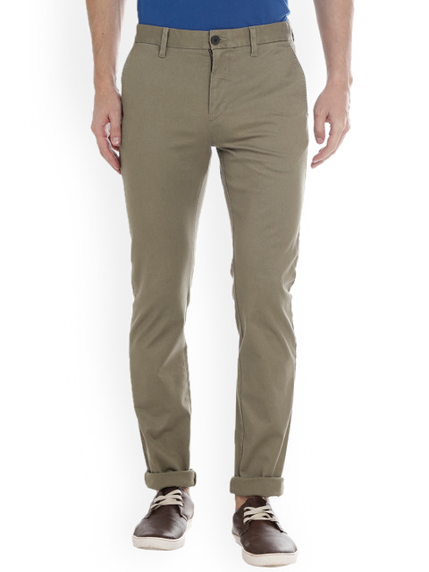 

Bar Harbour Men Olive Green Comfort Slim Fit Solid Regular Trousers