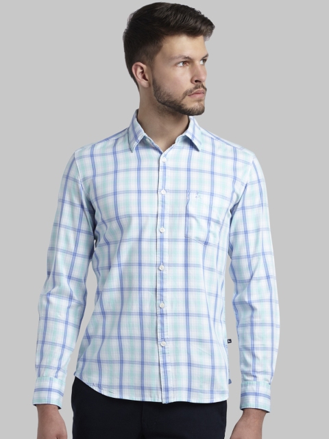 

Parx Men Blue & Green Slim Fit Checked Casual Shirt
