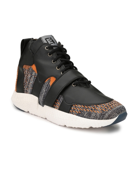 

Eego Italy Men Black Woven Design Synthetic High-Top Sneakers