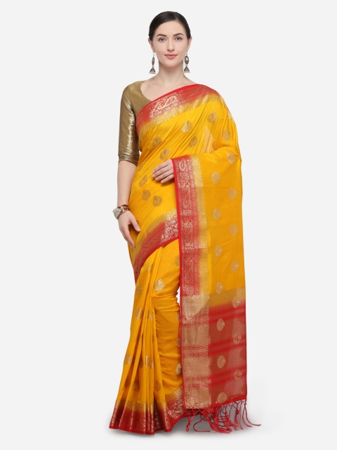 

Rajnandini Yellow Silk Blend Woven Design Kanjeevaram Saree