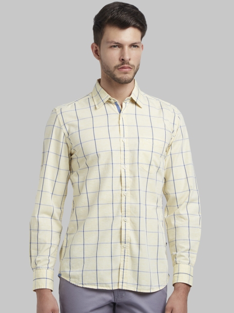 Parx Men Yellow Slim Fit Checked Casual Shirt