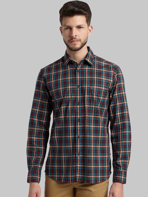 

Parx Men Green Slim Fit Checked Casual Shirt
