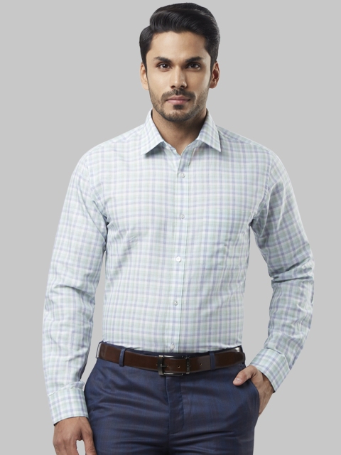 

Raymond Men Turquoise Blue & Off-White Slim Fit Checked Formal Shirt