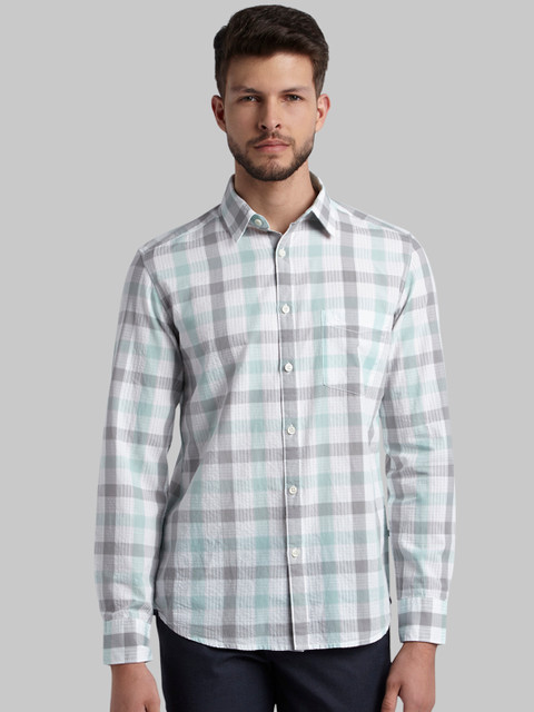 

Parx Men White & Grey Slim Fit Checked Casual Shirt